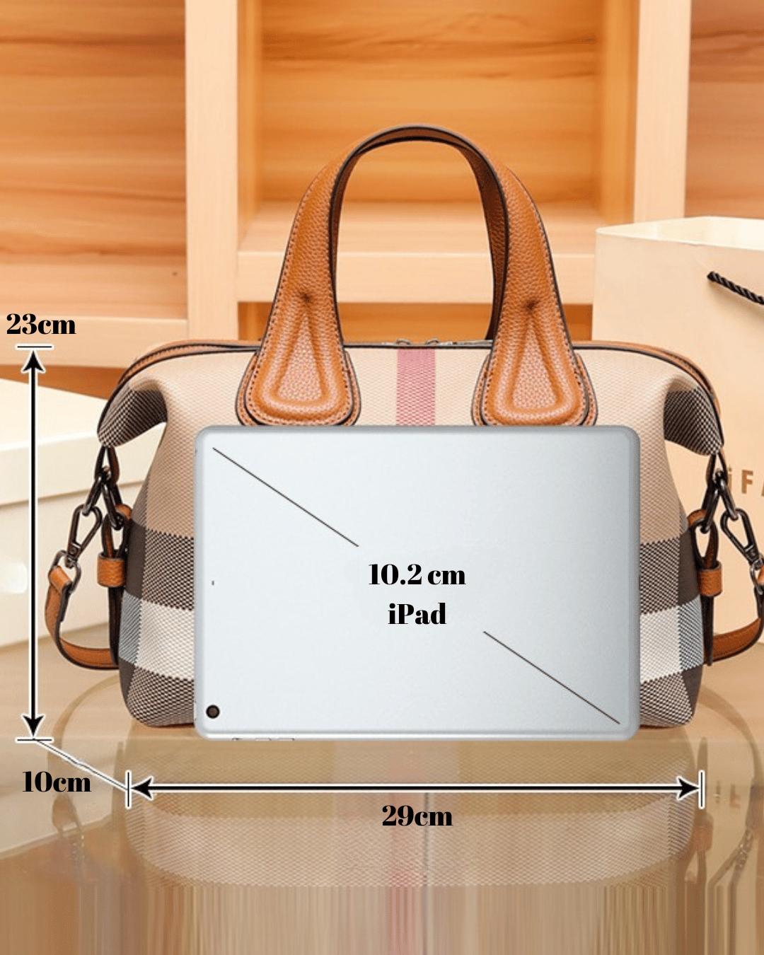 Ekose Desenli Tuval & Deri El Çantası | Şık ve Çok Yönlü Tasarım