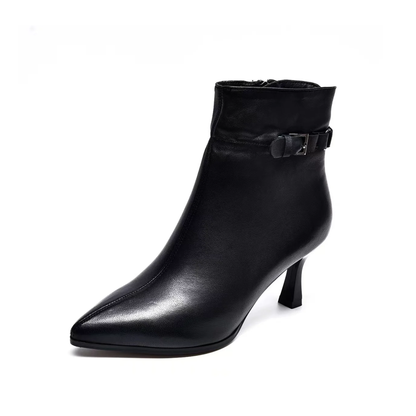 Éclat – Premium Siyah & Taba Deri İnce Topuklu Kışlık Kadın Bot
