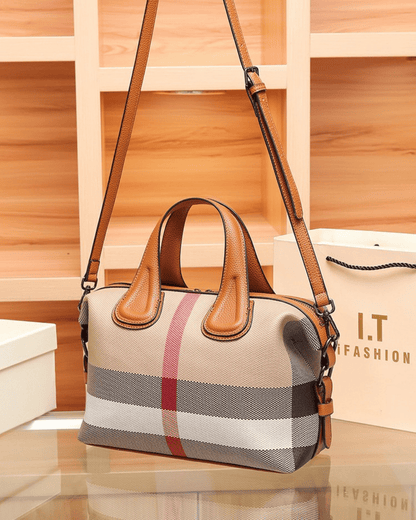 Ekose Desenli Tuval & Deri El Çantası | Şık ve Çok Yönlü Tasarım