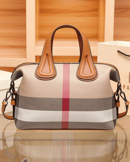 Ekose Desenli Tuval & Deri El Çantası | Şık ve Çok Yönlü Tasarım