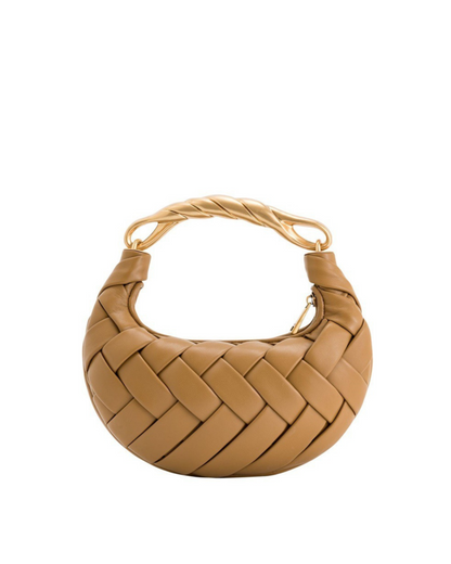 Knitted Deri Kadın Çanta – Metal Saplı, Yuvarlak Formlu Omuz & Kol Çantası