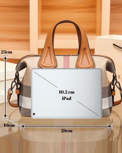 Ekose Desenli Tuval & Deri El Çantası | Şık ve Çok Yönlü Tasarım