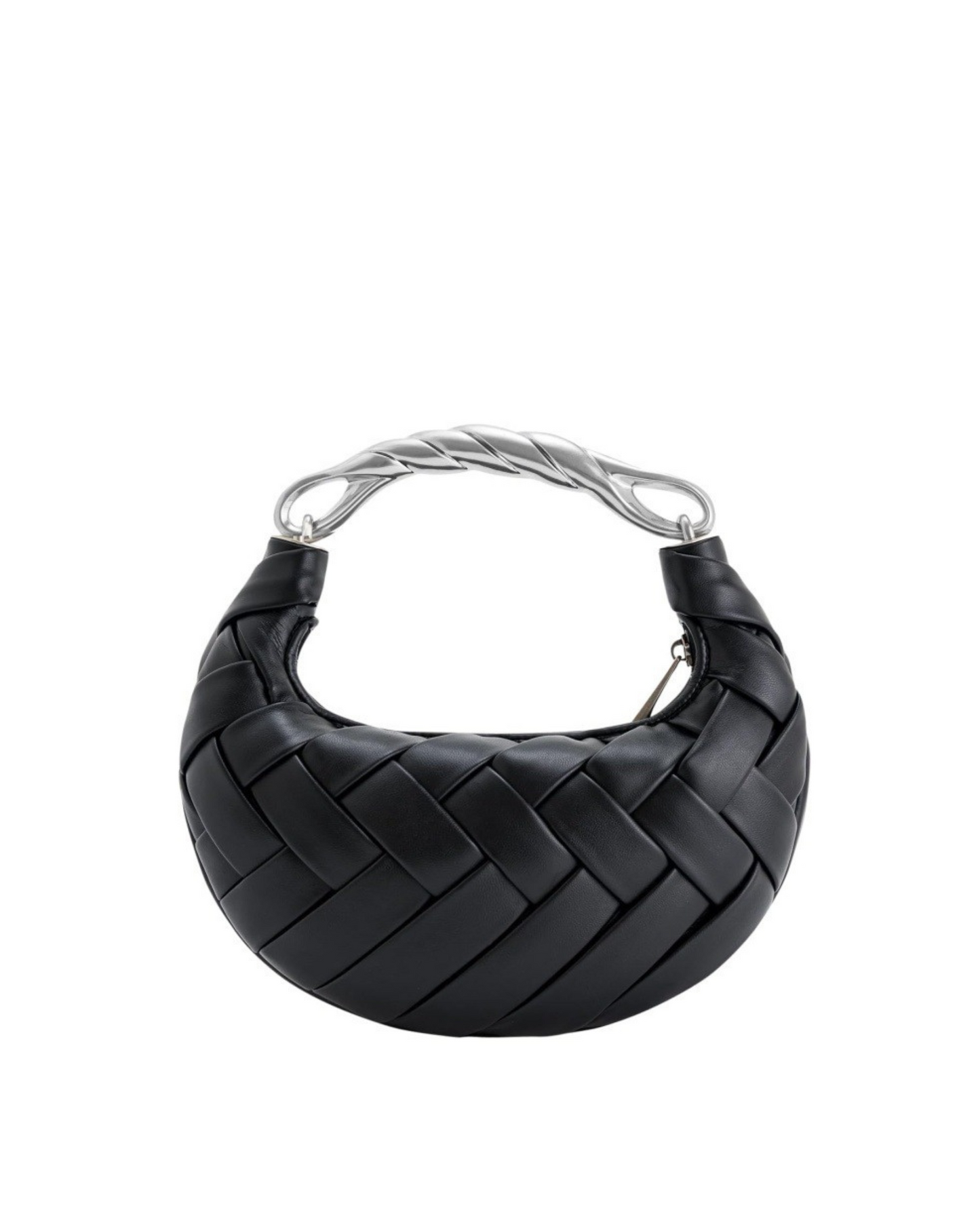 Knitted Deri Kadın Çanta – Metal Saplı, Yuvarlak Formlu Omuz & Kol Çantası