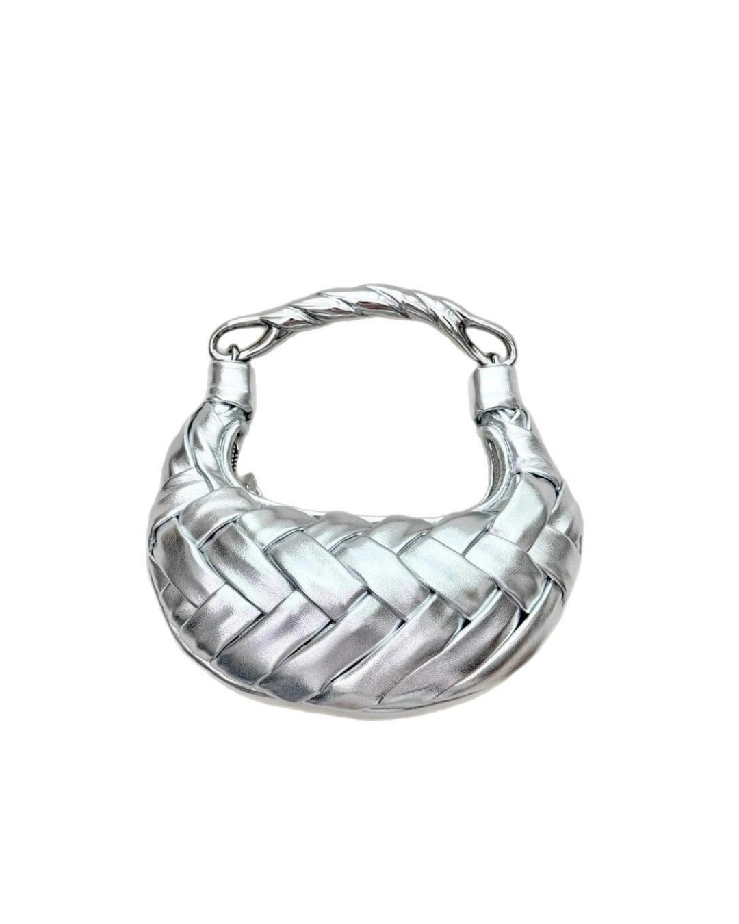 Knitted Deri Kadın Çanta – Metal Saplı, Yuvarlak Formlu Omuz & Kol Çantası