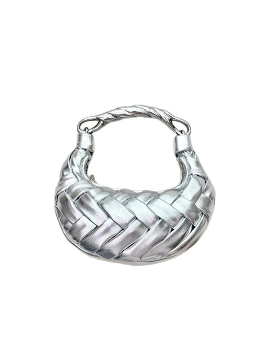 Knitted Deri Kadın Çanta – Metal Saplı, Yuvarlak Formlu Omuz & Kol Çantası